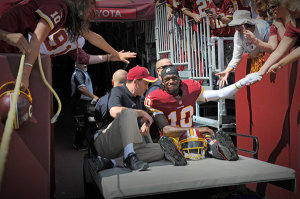 Robert Griffin III had to be carted off of the field on Sunday after dislocating his ankle on a non-contact play. The writing might be on the wall for the Washington Redskins and RGIII's career trajectory. 