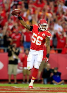 Veteran linebacker Derrick Johnson will provide an instant impact on the run defense that ailed Kansas City last season. If Johnson can come back at full force this could be a top-5 defense.  (Photo by Jamie Squire/Getty Images)