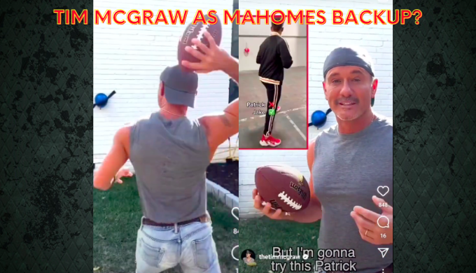 Super Bowl 2023: Tim McGraw Tries Patrick Mahomes Football Toss